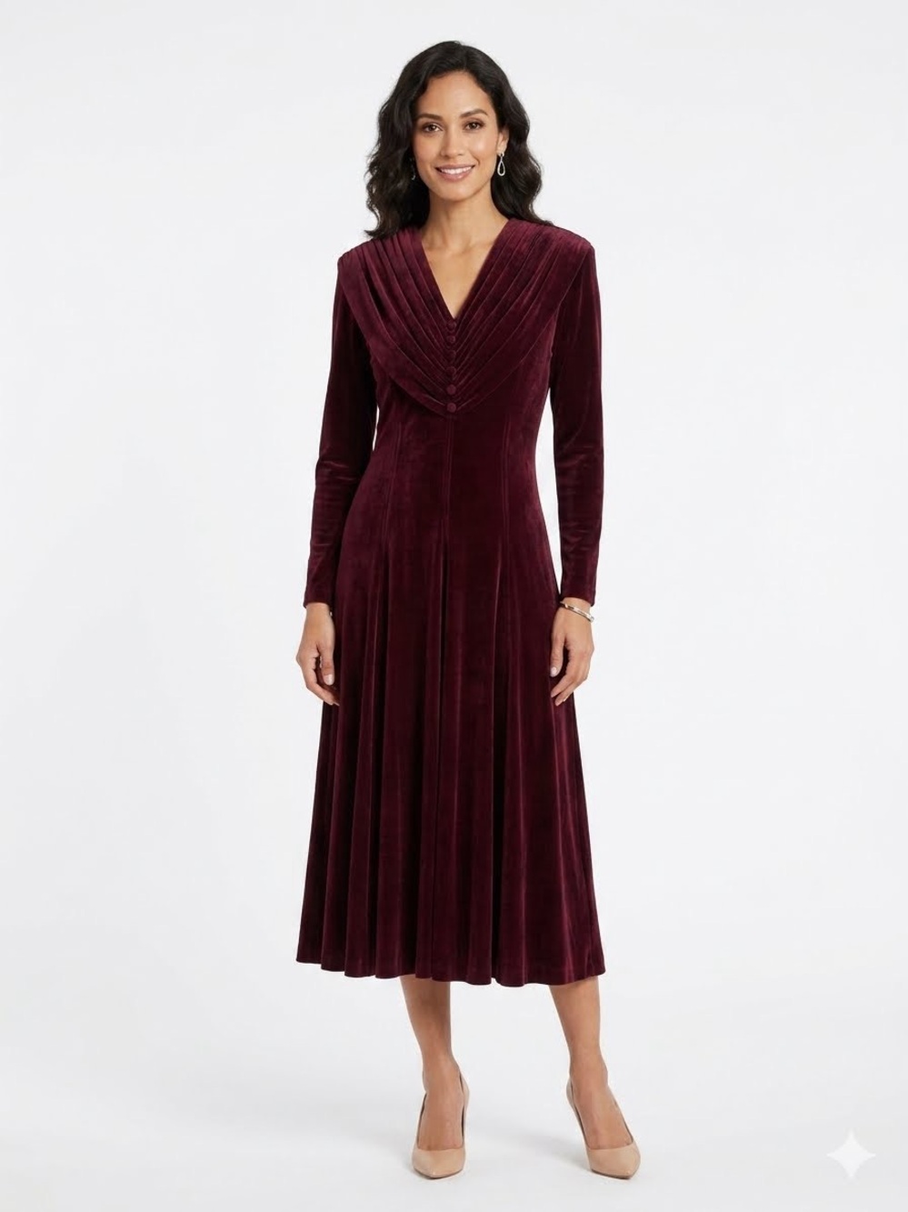 Vintage Vampy Gothic 90’s Joseph Ribkoff Wine Velvet Midi Dress Size 10